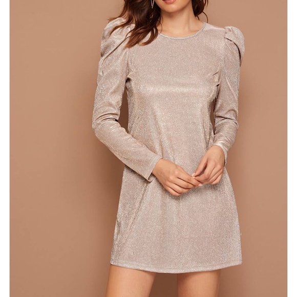 MBM Unlimited Dresses & Skirts - Nude Glitter Puff Sleeve Shift Party Dress
